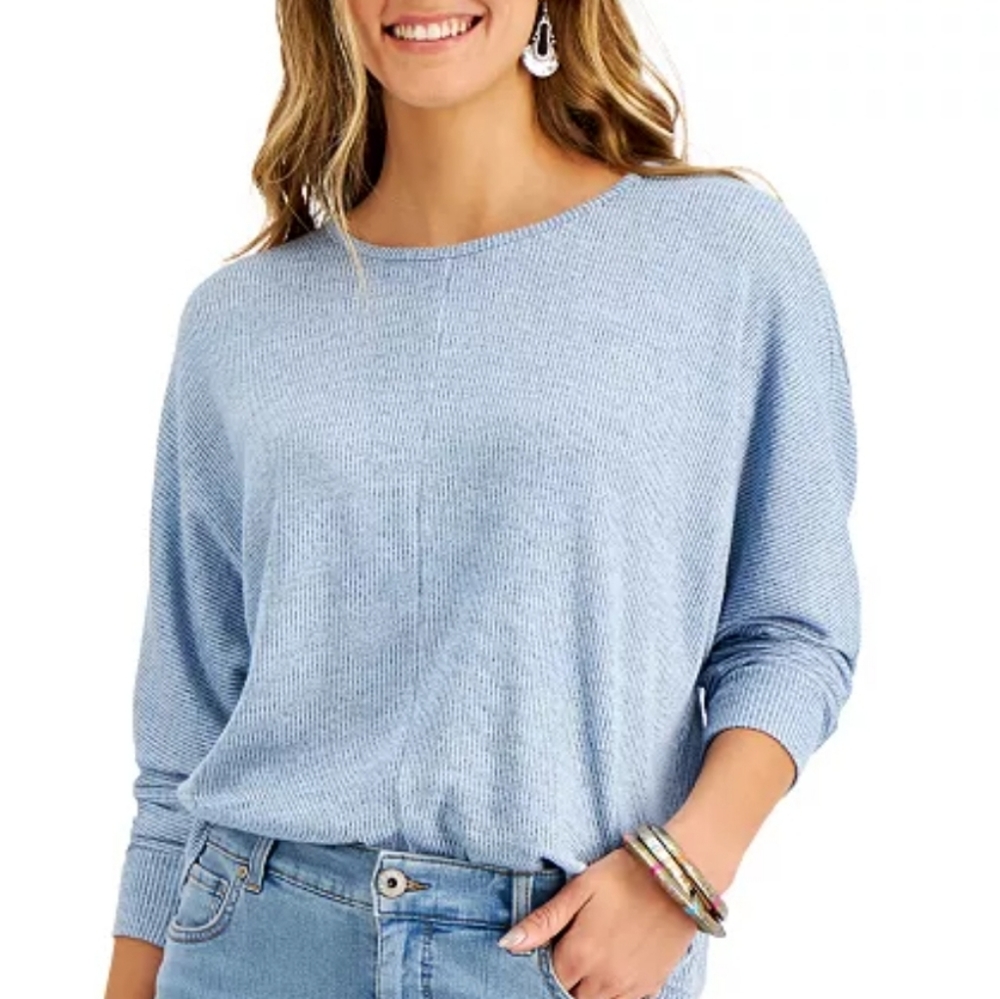 Style & Co Heathered Dolman-Sleeve Top, blue, size M